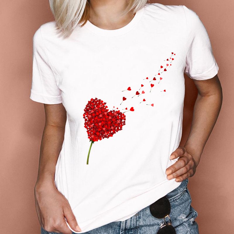 Femmes T-shirt Manche Courte T-shirts Impression Mode Forme De Cœur