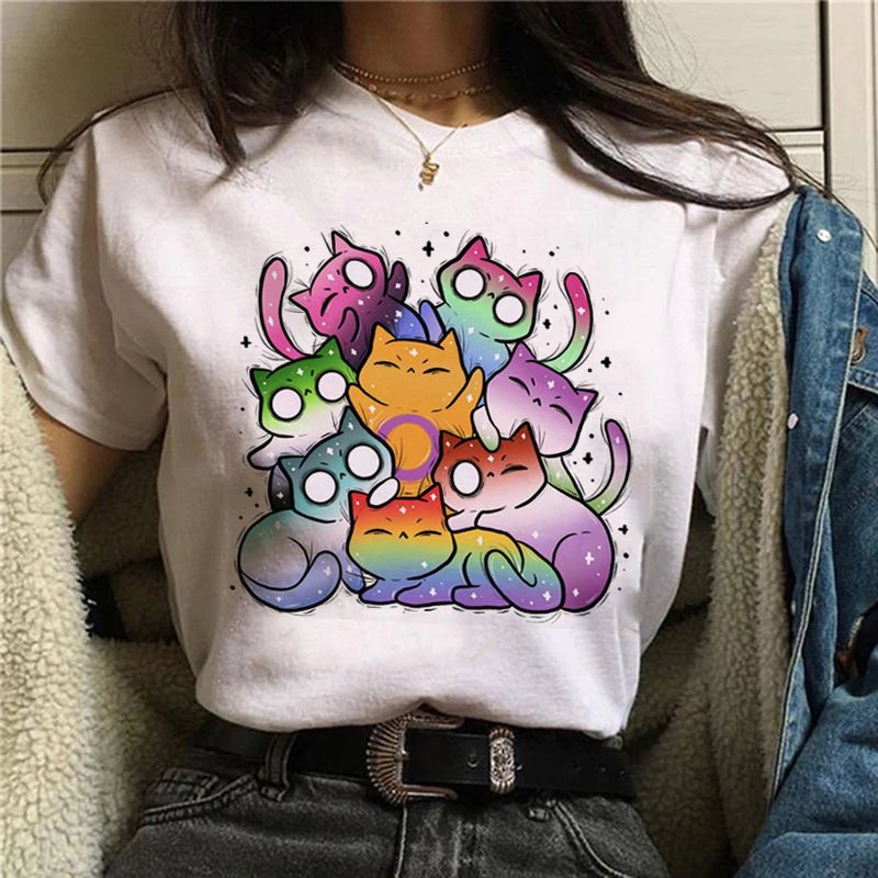 Women's T-shirt Short Sleeve T-shirts Printing Fashion Cartoon Cat