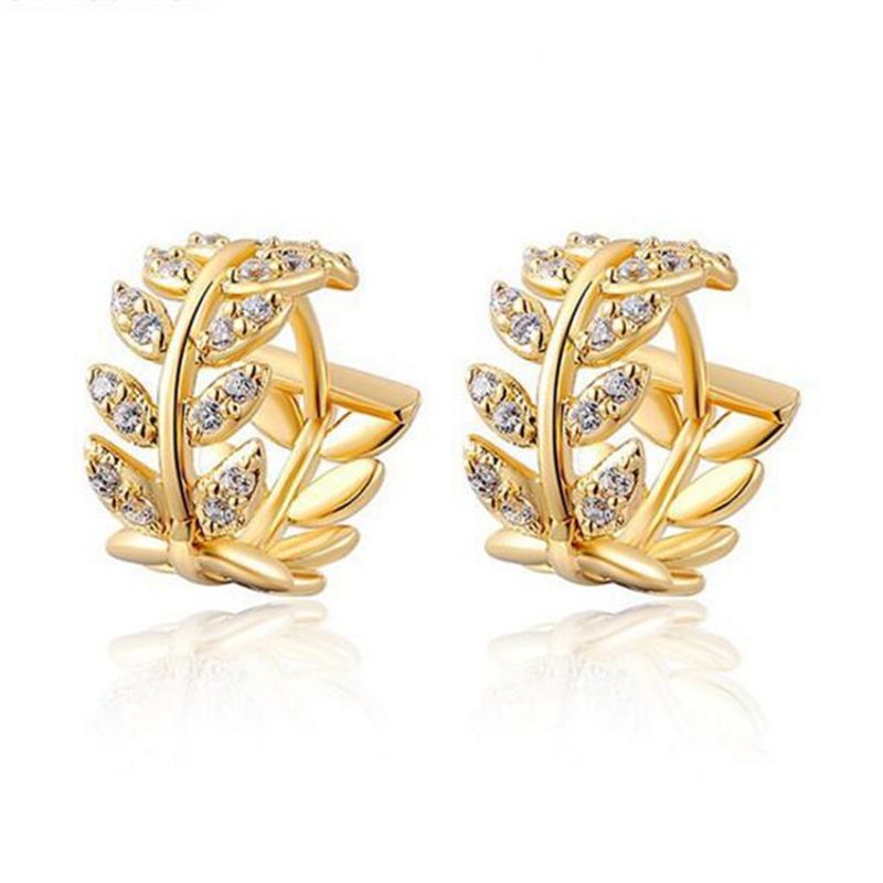 1 Pair Fashion Leaf Copper Inlay Artificial Gemstones Earrings