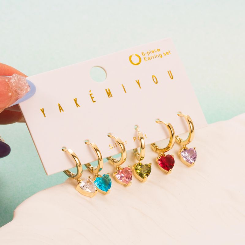 1 Set Yakemiyou Round Heart Shape Copper Inlay Zircon Earrings