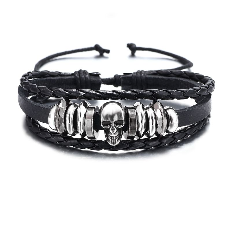 1 Pièce Rétro Crâne Faux Cuir Alliage Hommes Bracelets