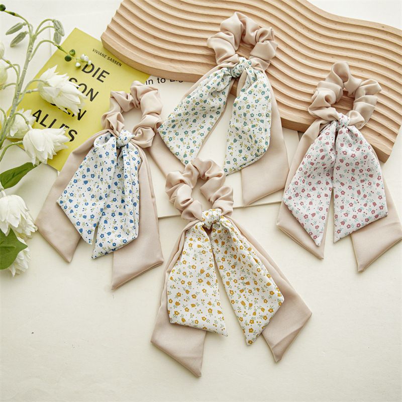Fashion Ditsy Floral Cloth Printing Pleated Hair Tie 1 Piece