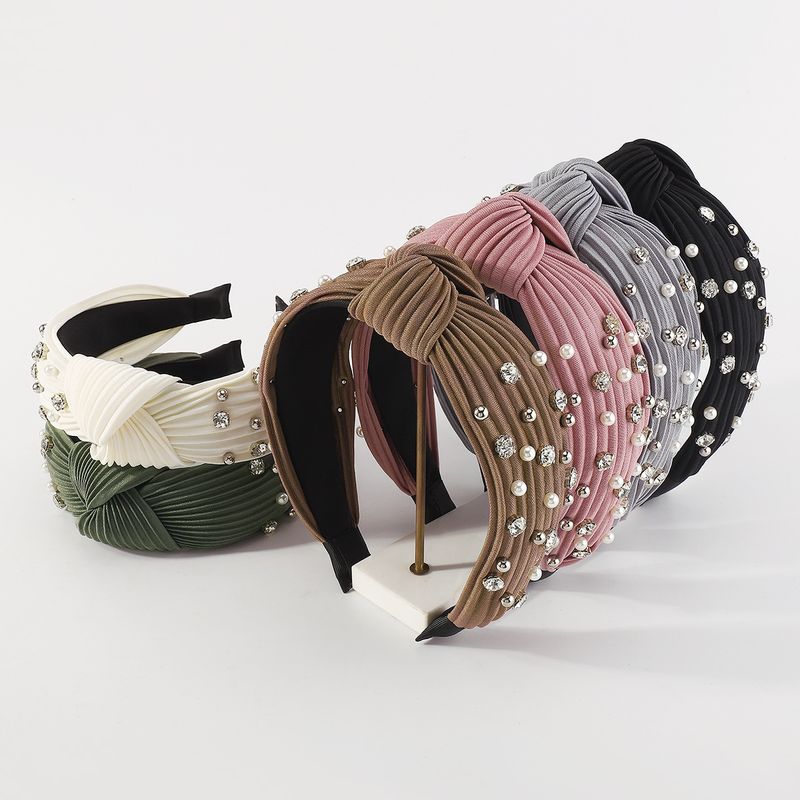 Fashion Bow Knot Cloth Handmade Artificial Pearls Rhinestones Hair Band 1 Piece