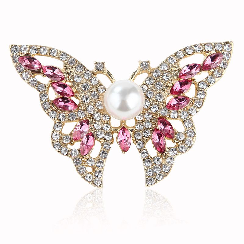 Glamour Mariposa Aleación Embutido Perlas Artificiales Diamantes De Imitación Mujeres Broches
