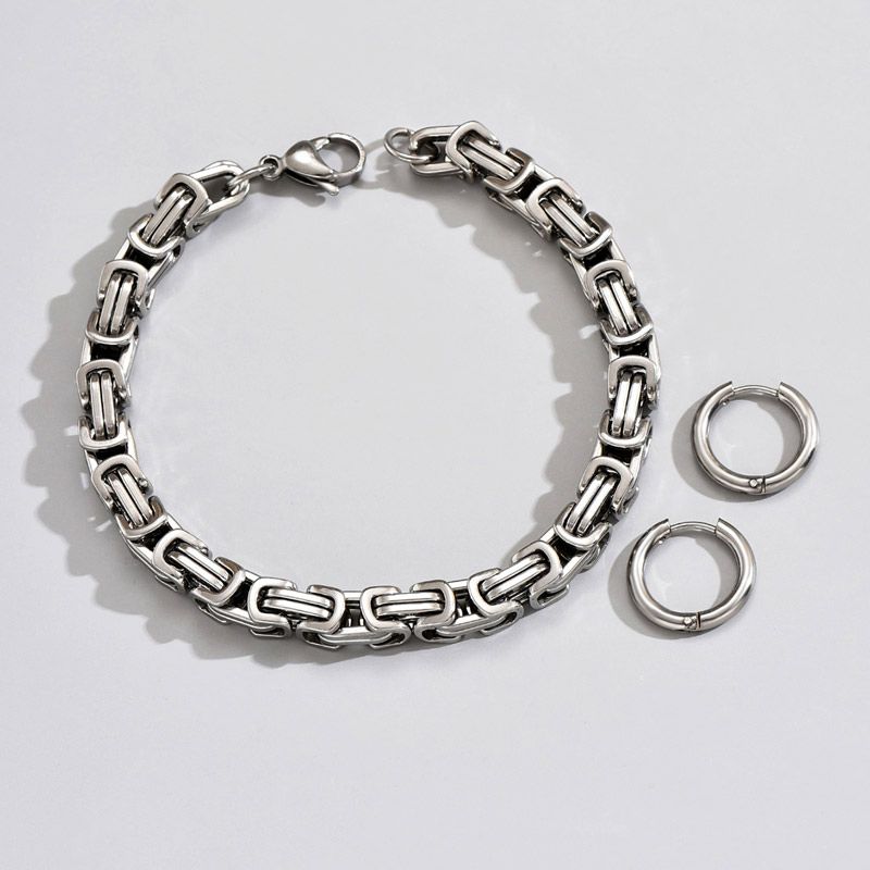 Wholesale Hip-hop Geometric Stainless Steel Bracelets Earrings