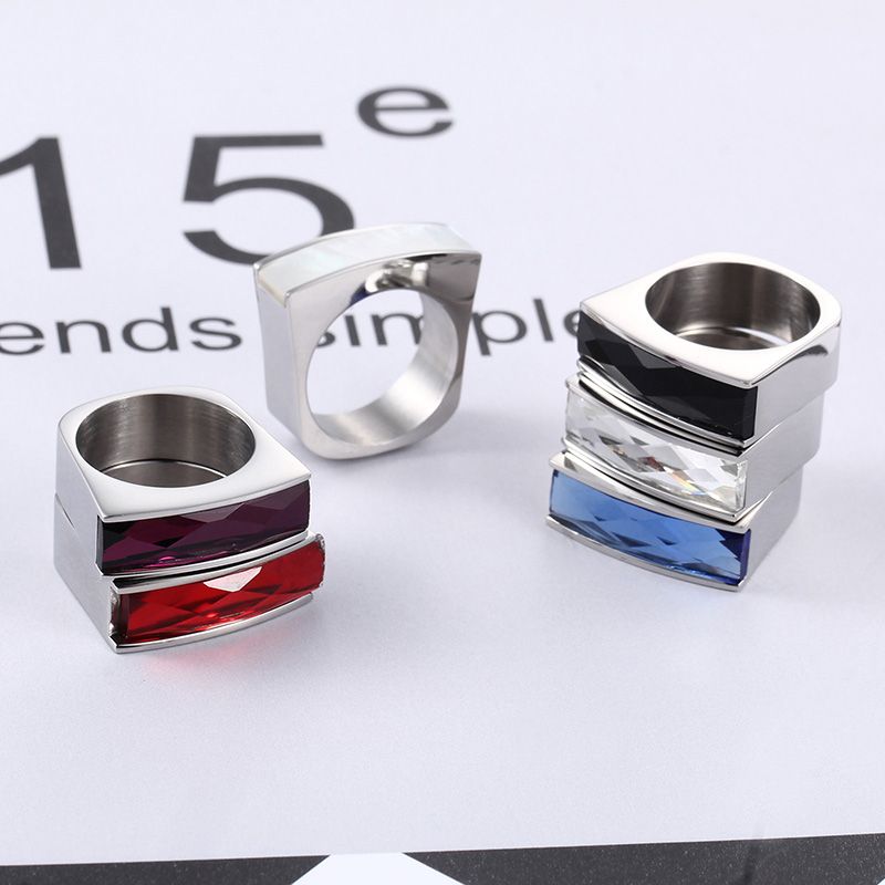 1 Piece Fashion Square Stainless Steel Polishing Glass Rings