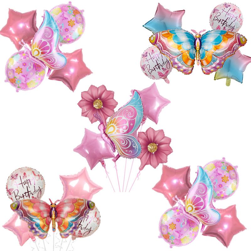 Birthday Pentagram Flower Butterfly Aluminum Film Birthday Balloons 1 Set