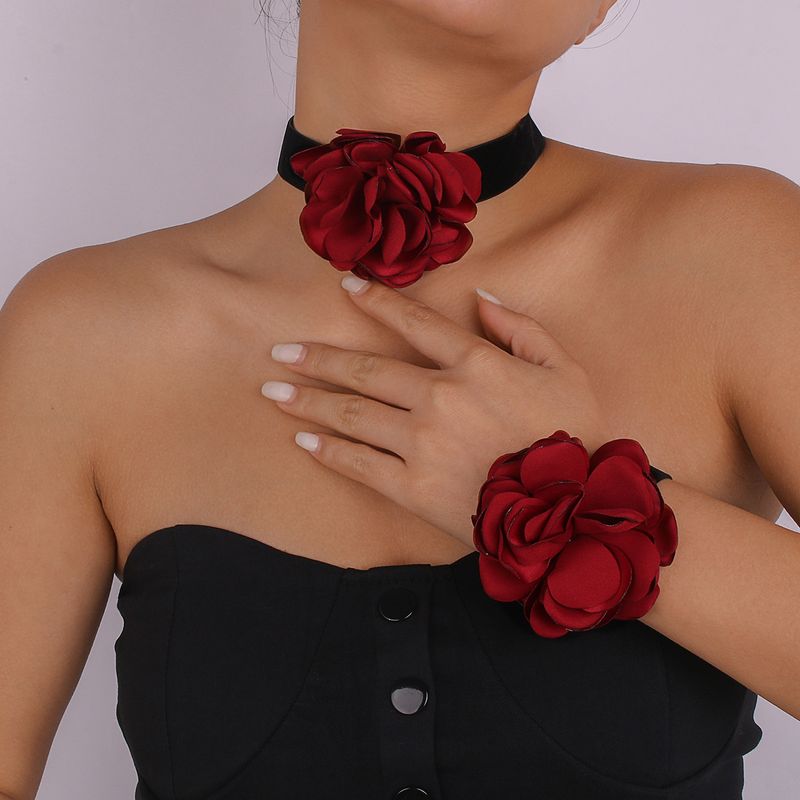 1 Pièce Mode Fleur Chiffon Flocage Tissu Fait Main Femmes Collier Ras De Cou