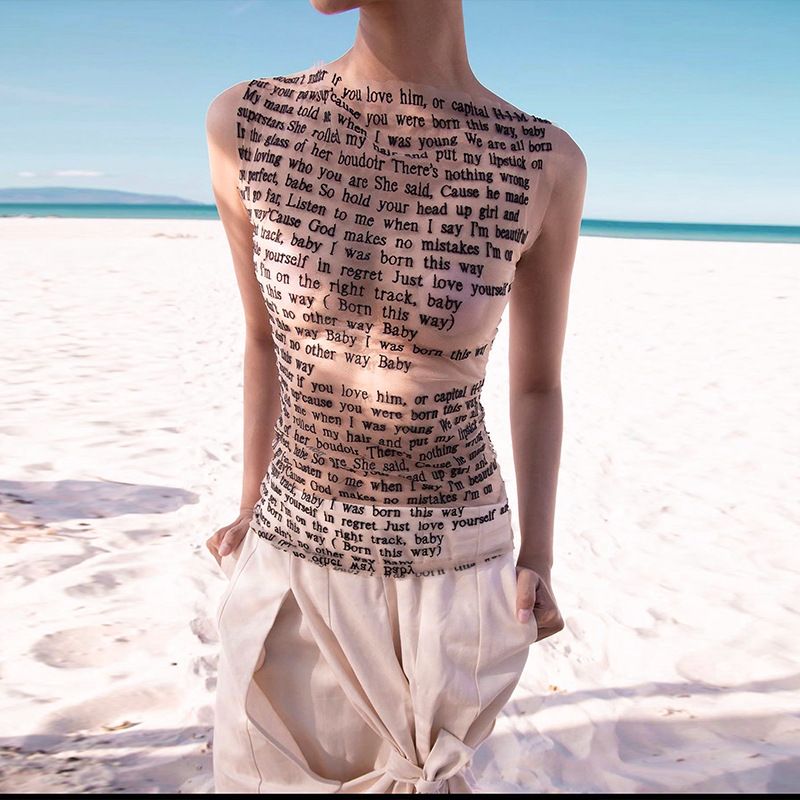 Women's T-shirt Sleeveless T-shirts Printing Patchwork Fashion Letter