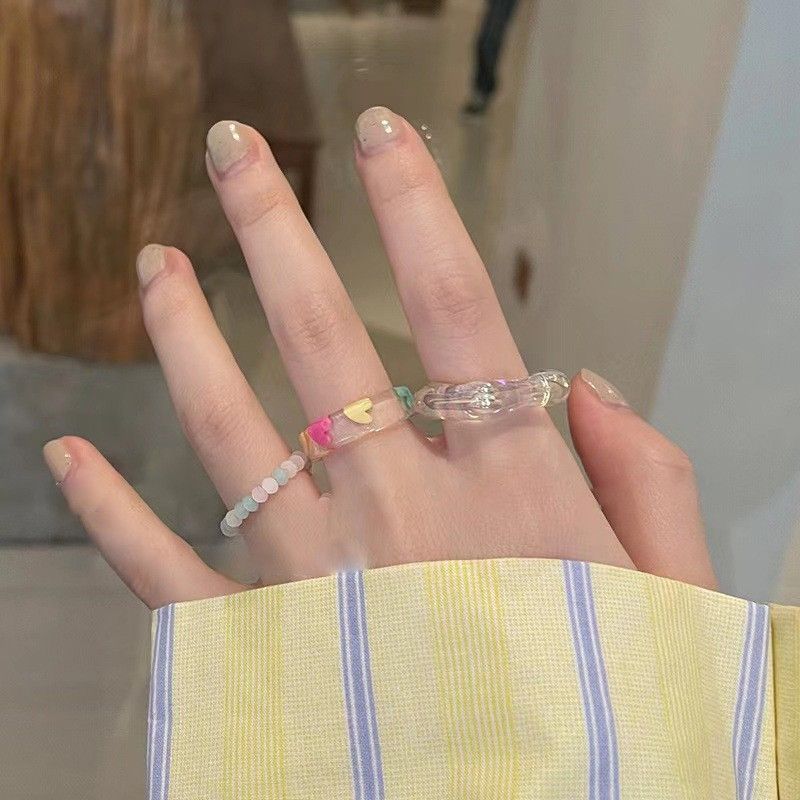 3 Piezas De Moda En Forma De Corazón De Resina Plástica Hecha A Mano Anillos De Mujer