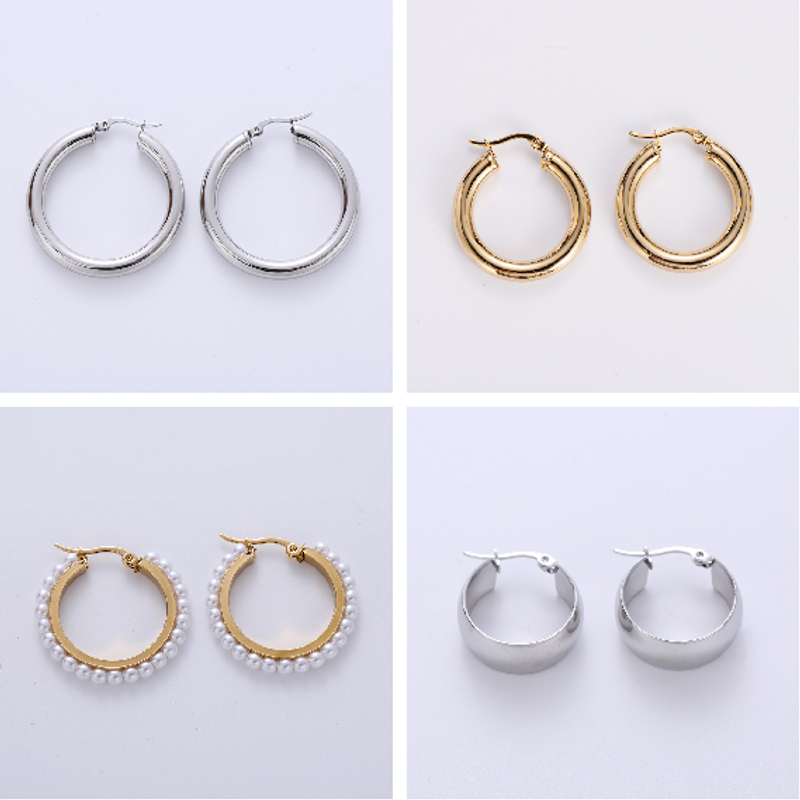 1 Pair Fashion Round Plating Inlay Stainless Steel Artificial Pearls 18k Gold Plated Hoop Earrings