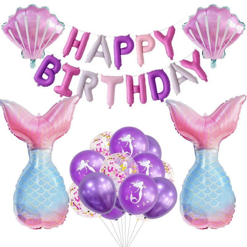 Birthday Letter Shell Fish Tail Aluminum Film Party Balloons 1 Set