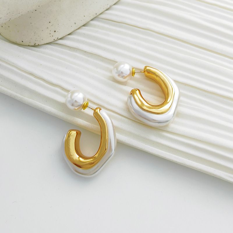 1 Paar Mode Geometrisch Kupfer Überzug Künstliche Perlen Ohrstecker