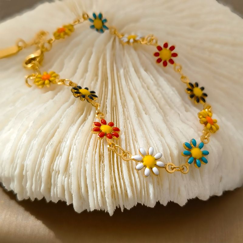 1 Pieza De Flores Pastorales Chapado En Cobre Para Mujer Pulseras Collar