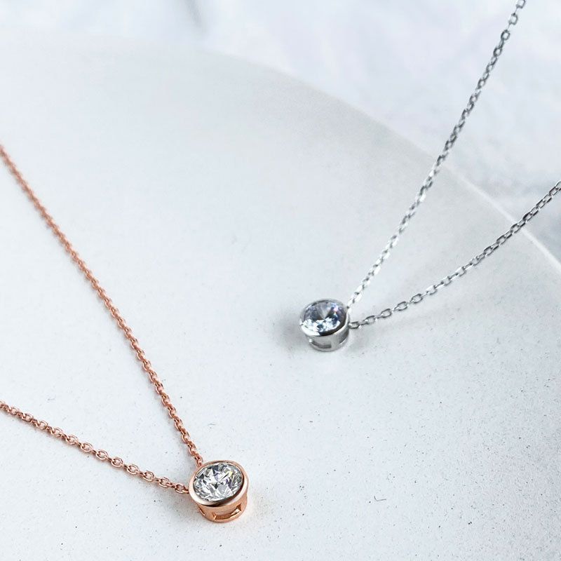 Fashion Simple Style Round Sterling Silver Plating Inlay Zircon Necklace