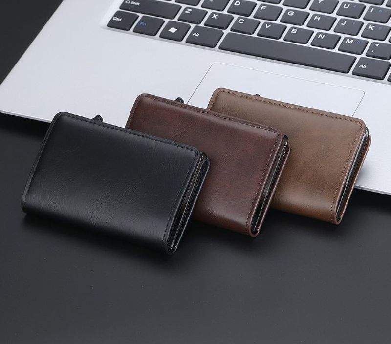 Men's Solid Color Pu Leather Open Card Holders
