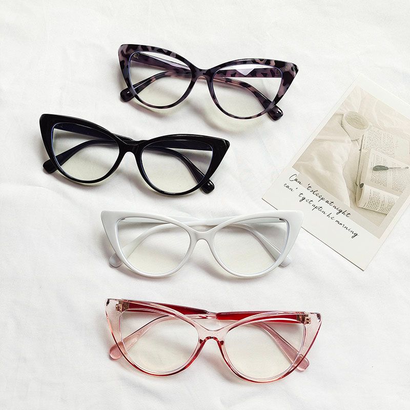 Fashion Solid Color Pc Resin Cat Eye Patchwork Full Frame Optical Glasses