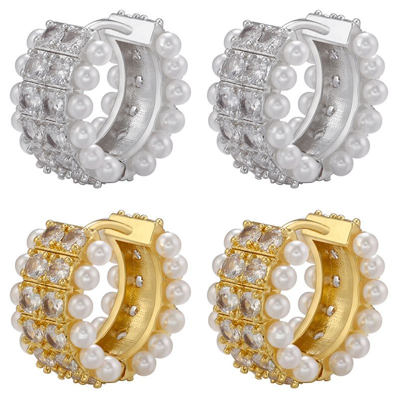 1 Paar Mode Geometrisch Überzug Kupfer Künstliche Perlen Zirkon Ohrringe