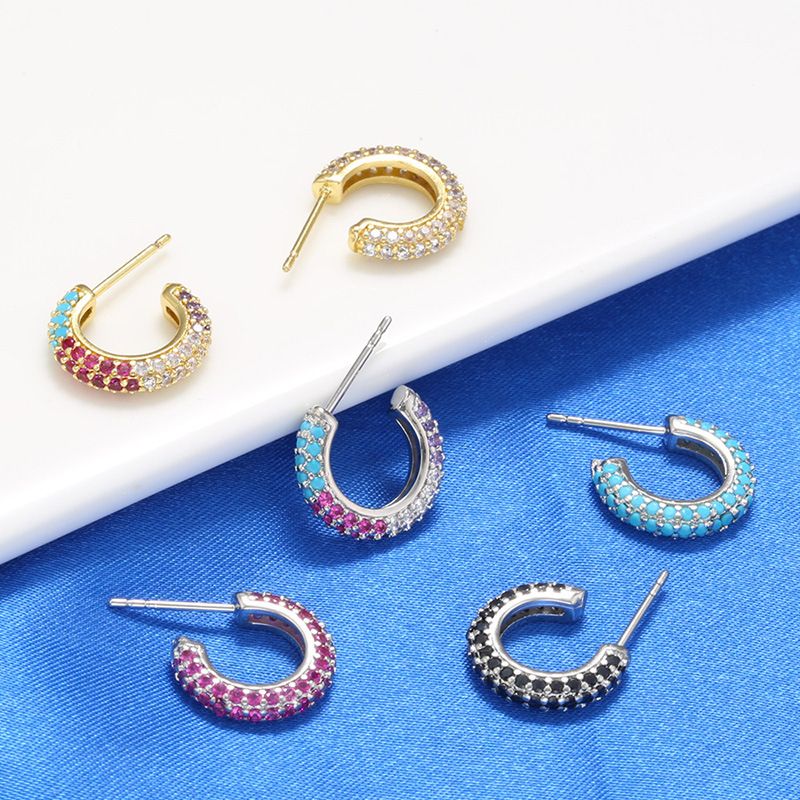 1 Pair Simple Style C Shape Plating Inlay Copper Zircon Ear Studs