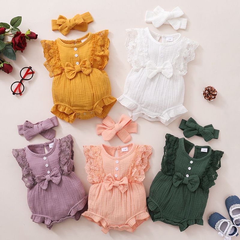 Princess Solid Color Bowknot Cotton Blend Baby Clothing Sets