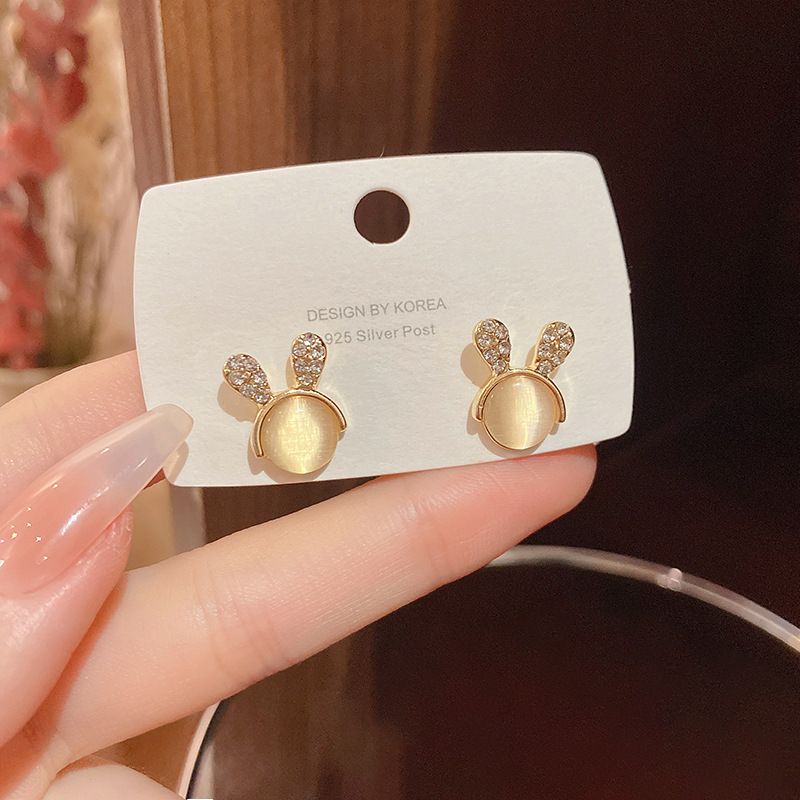 1 Pair Sweet Bunny Ears Alloy Diamond Women's Ear Studs