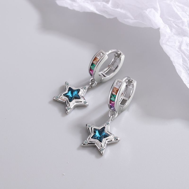 1 Pair Retro Star Copper Inlay Rhinestones Drop Earrings