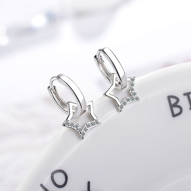 1 Paire Mode Star Le Cuivre Placage Évider Incruster Zircon Boucles D'oreilles