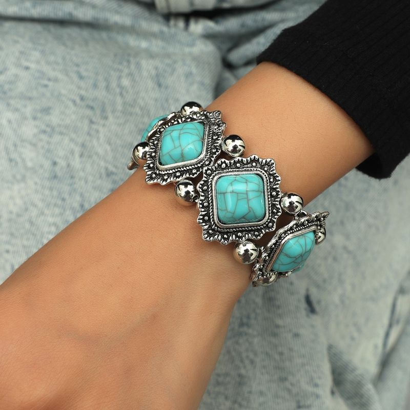 1 Piece Ethnic Style Square Alloy Inlay Turquoise Women's Bracelets