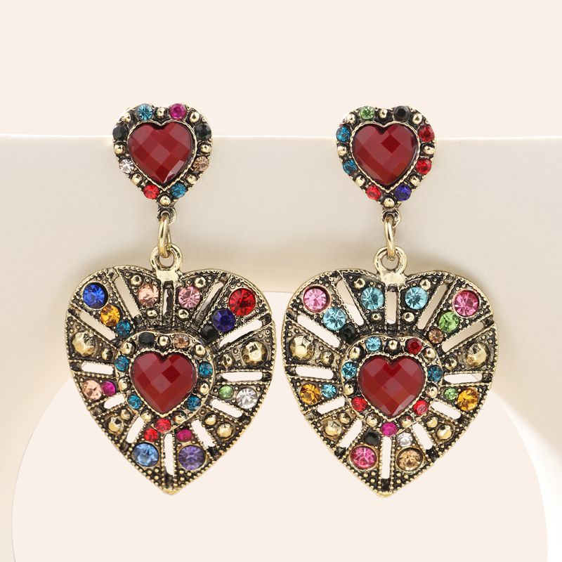 1 Pair Fashion Heart Shape Alloy Inlay Rhinestones Women's Drop Earrings