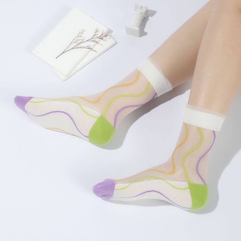 Femmes Style Simple Courbe Coton Crew Socks Une Paire