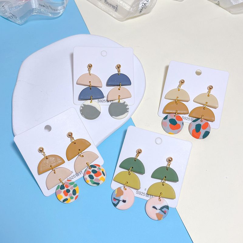 Simple Style Round Soft Clay Patchwork Women's Earrings