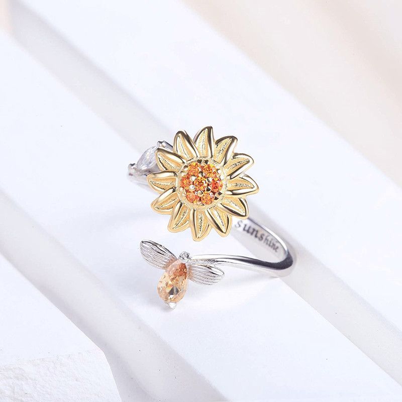 Elegant Sunflower Metal Plating Inlay Rhinestones Women's Open Ring