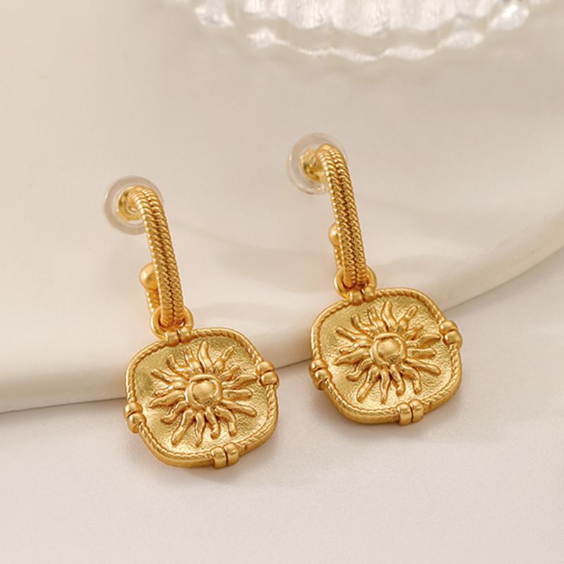 1 Pair Retro Sun Copper Plating Drop Earrings