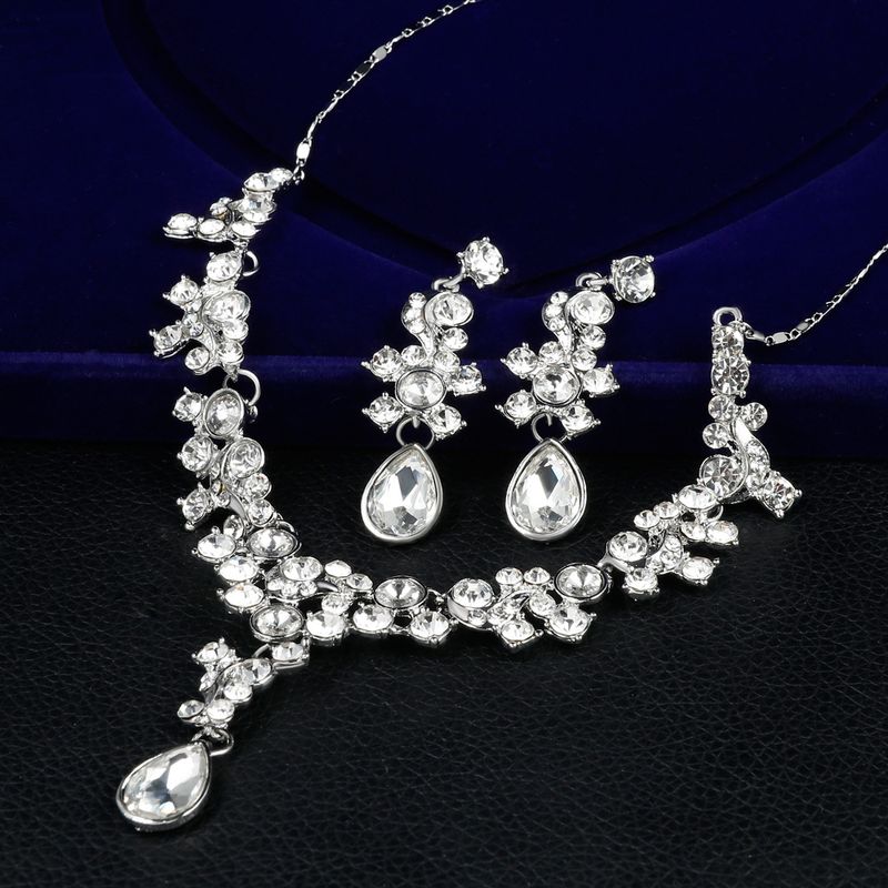 1 Set Fashion Water Droplets Alloy Inlay Rhinestones Glass Women's Earrings Necklace