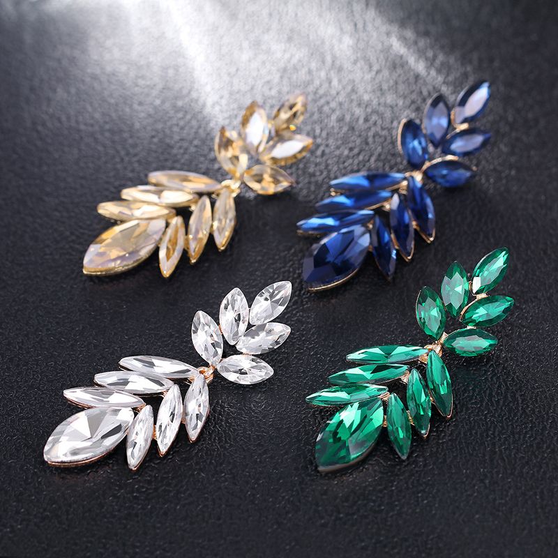 1 Pair Simple Style Leaf Water Droplets Alloy Glass Women's Drop Earrings