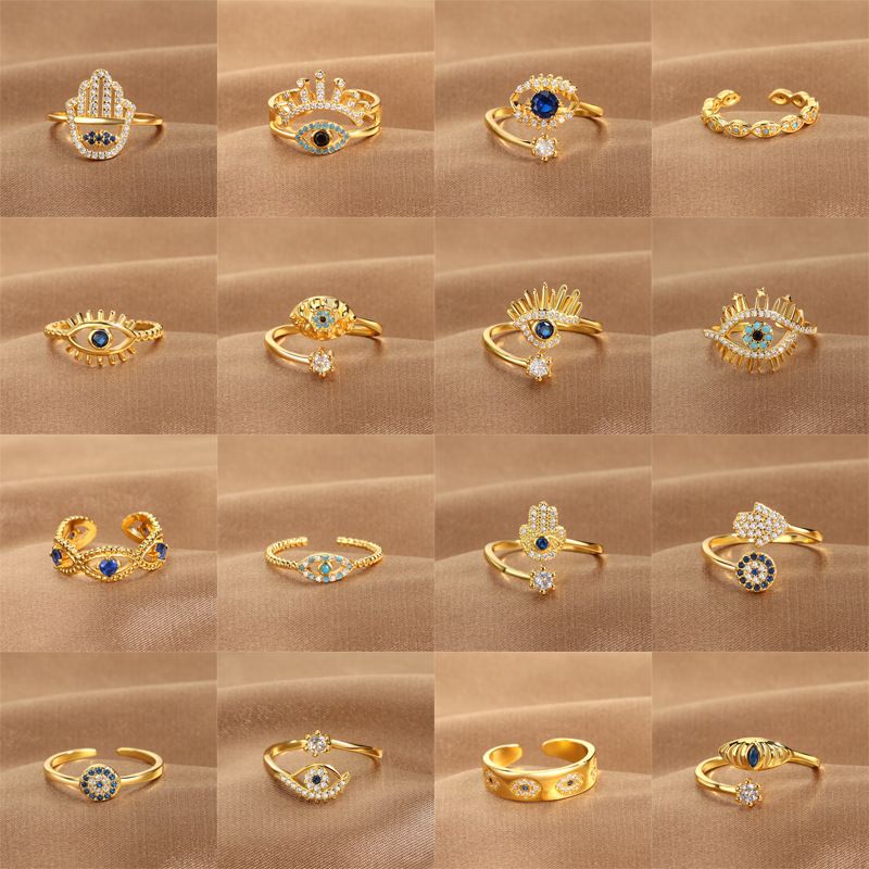 1 Piece Lady Devil's Eye Copper Plating Artificial Gemstones Open Ring
