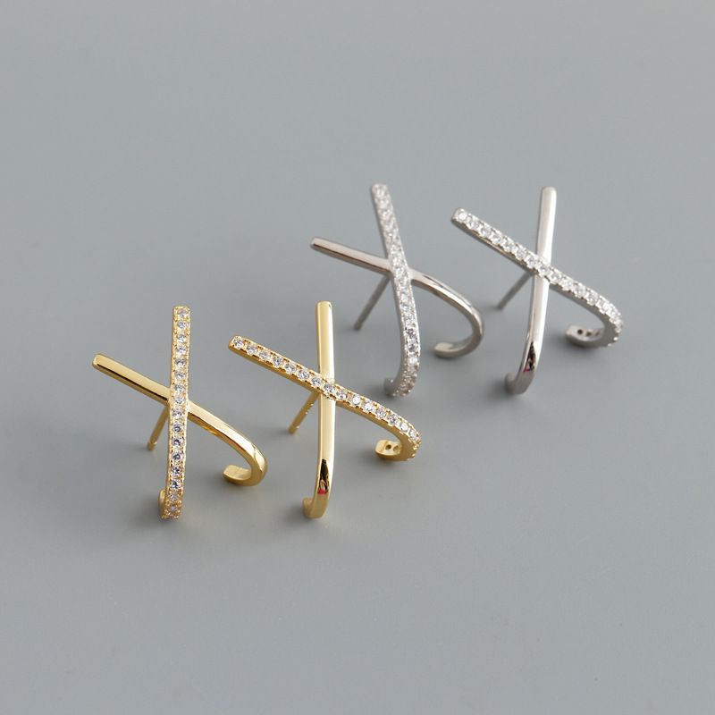1 Pair Fashion Letter Sterling Silver Inlay Zircon Ear Studs