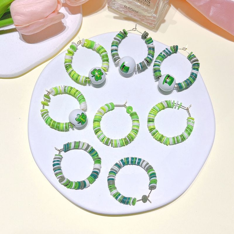 1 Pair Fashion Round Soft Clay Patchwork St. Patrick Women's Earrings