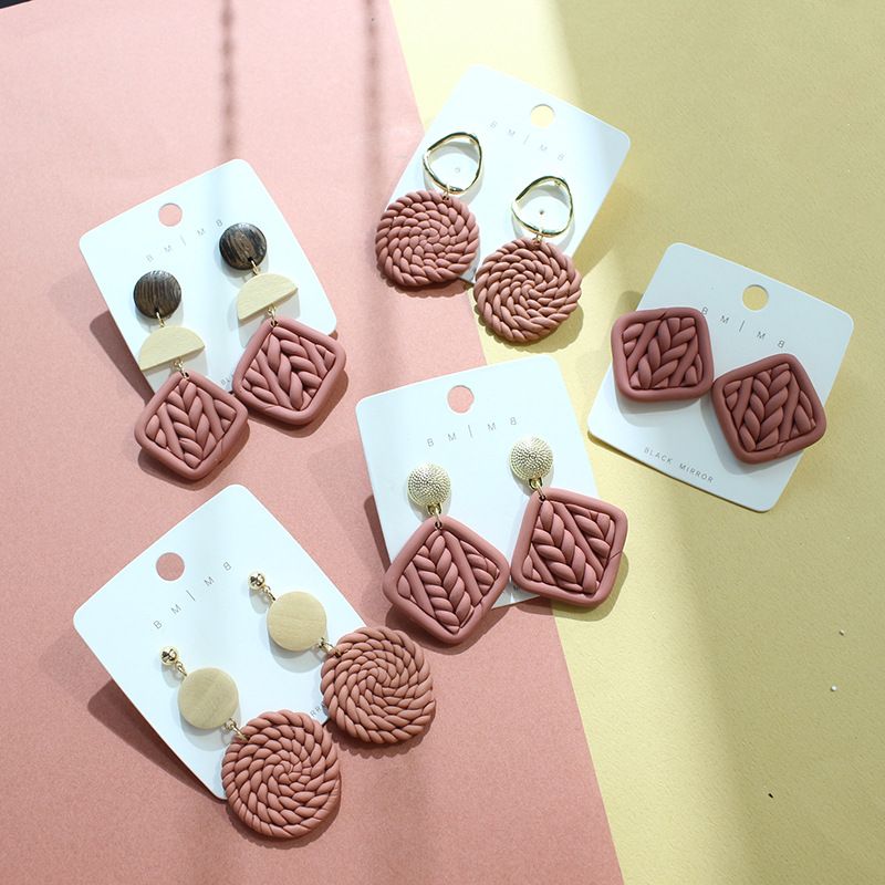1 Pair Retro Square Patchwork Soft Clay Earrings