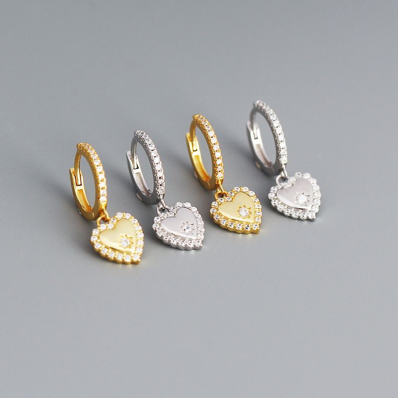 1 Pair Fashion Heart Shape Sterling Silver Inlaid Zircon Drop Earrings Earrings