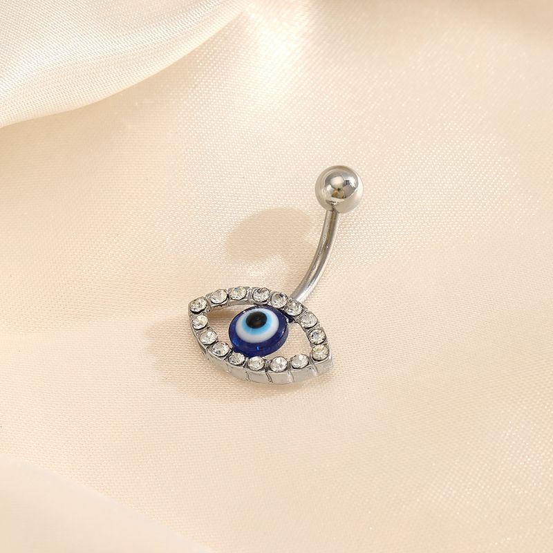 Simple Style Devil's Eye Stainless Steel Inlay Zircon Belly Ring