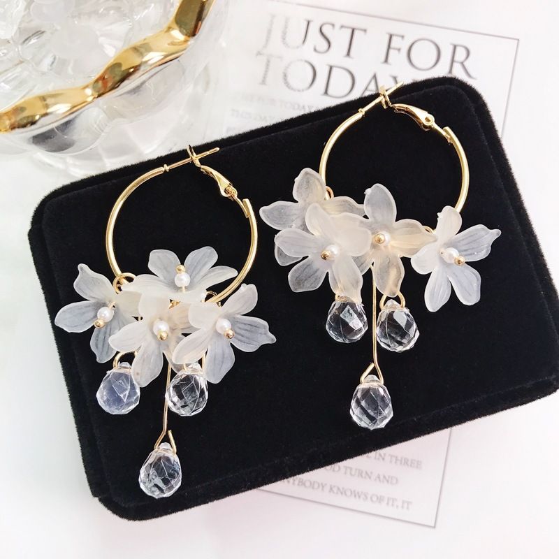 1 Par Estilo Simple Flor Cascarón Embutido Cristal Mujeres Aretes