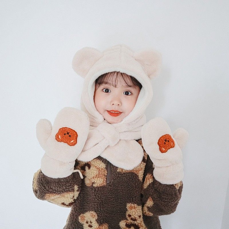 Girl's Cute Bear Plush Gloves