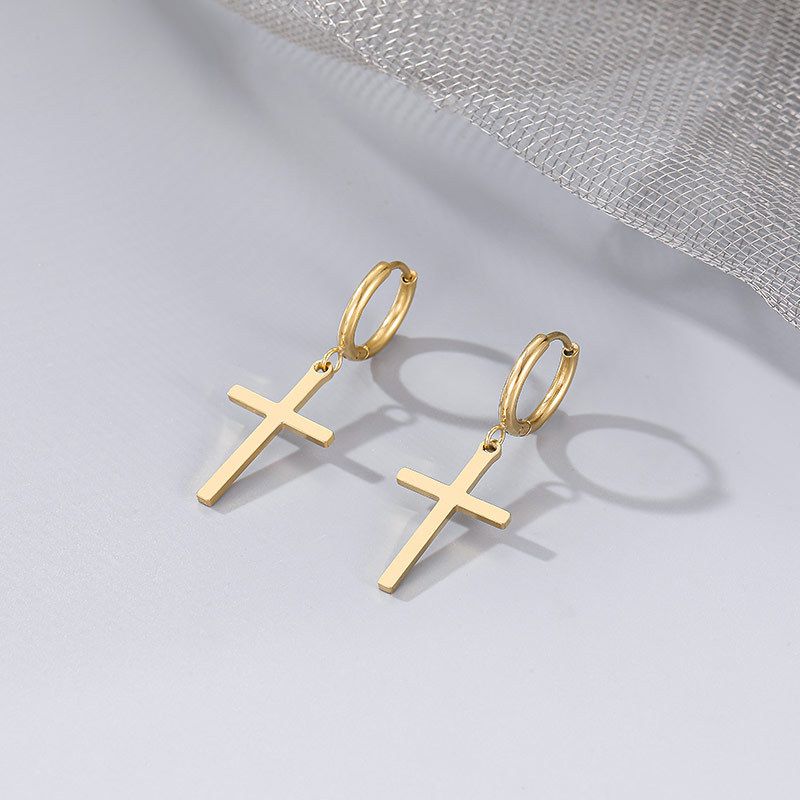 1 Pair Hip-hop Cross Plating Titanium Steel 14k Gold Plated Drop Earrings