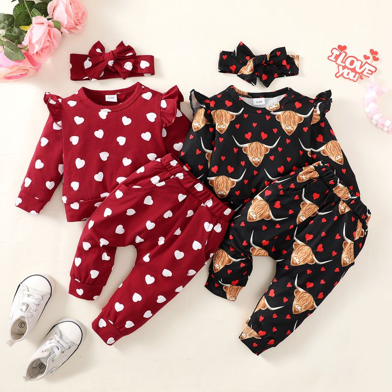 Fashion Heart Shape Cotton Girls Clothing Sets