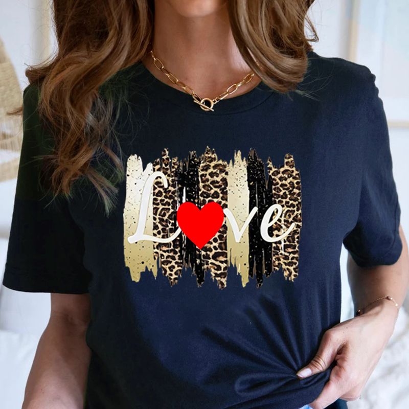 Women's T-shirt Short Sleeve T-shirts Printing Fashion Letter Leopard