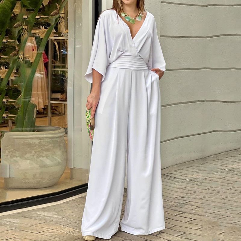 Women's Daily Fashion Solid Color Full Length Ruched Jumpsuits