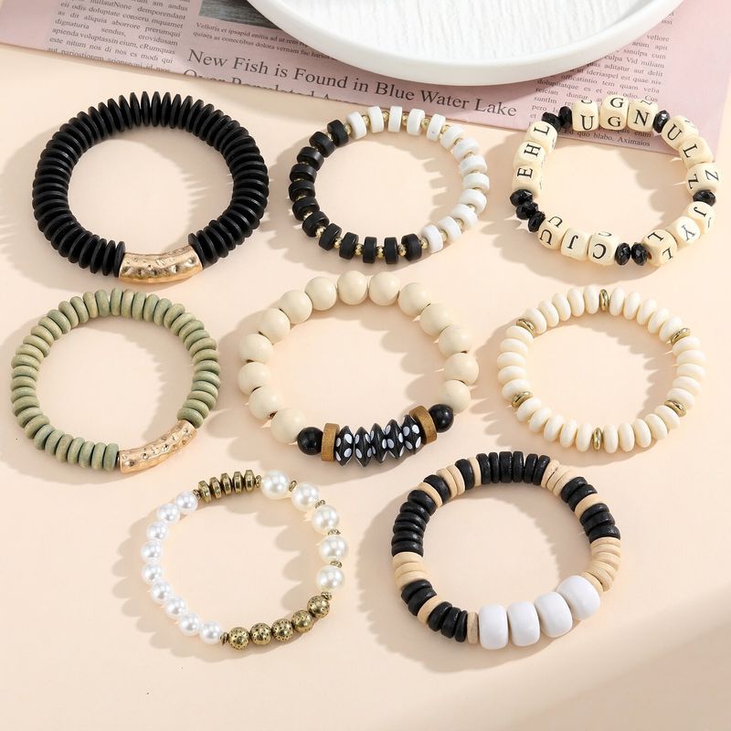 Fashion Geometric Letter Beaded Imitation Pearl Wood Handmade Women's Bracelets