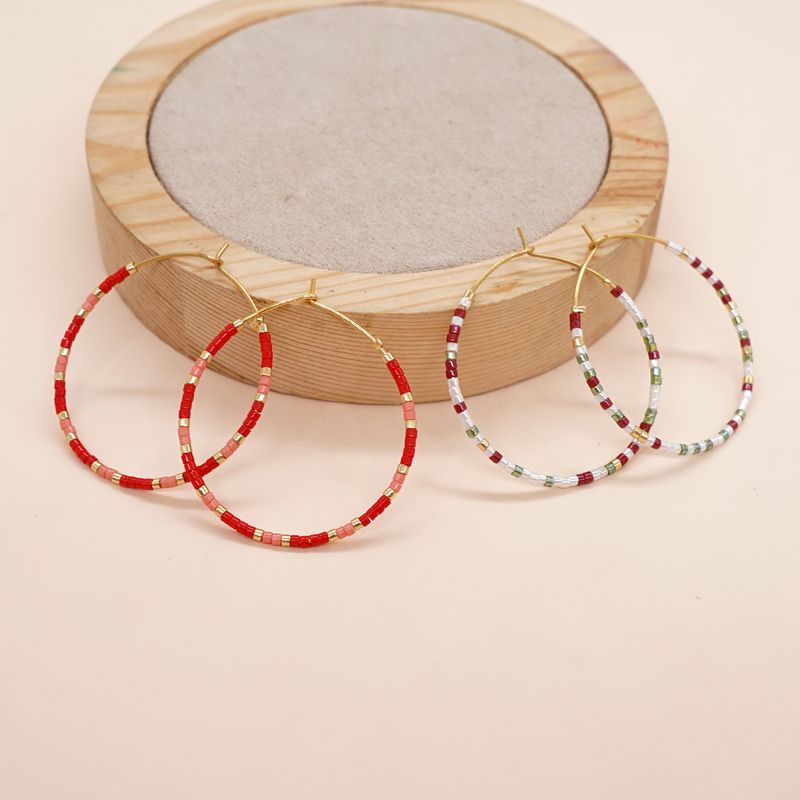 1 Pair Bohemian Circle Seed Bead Women's Hoop Earrings