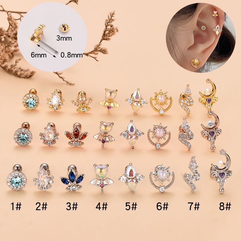 Fashion Water Droplets Flower Stainless Steel Copper Plating Inlay Zircon Ear Studs 1 Piece